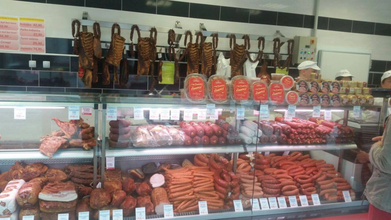 Kudelić butcher shop counter in an archive photograph